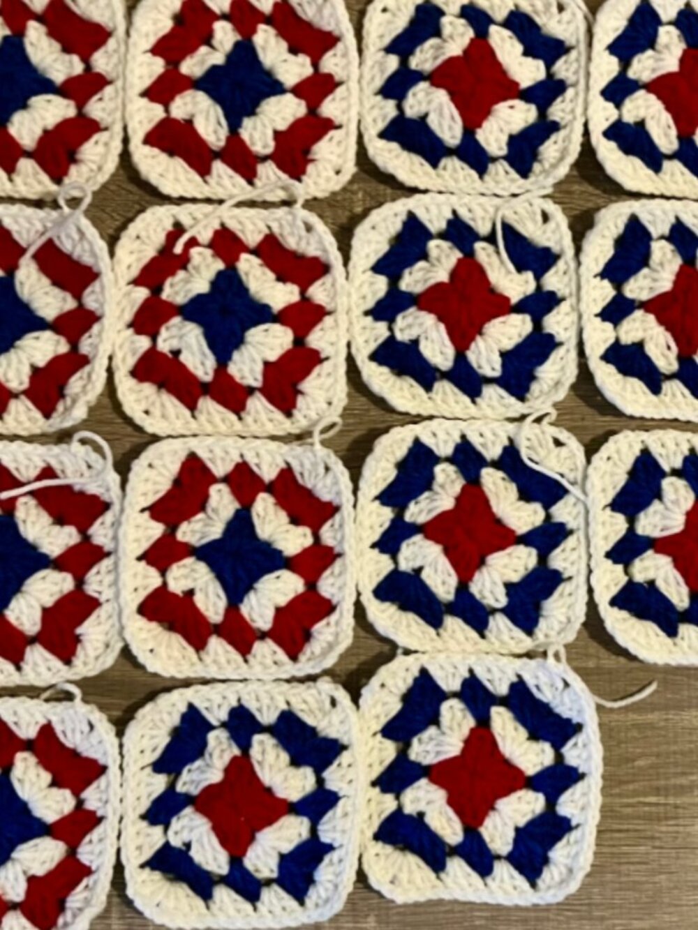 Lot of 15 4.5” Americana Crochet TRADITIONAL GRANNY SQUARES Afghan Blanket